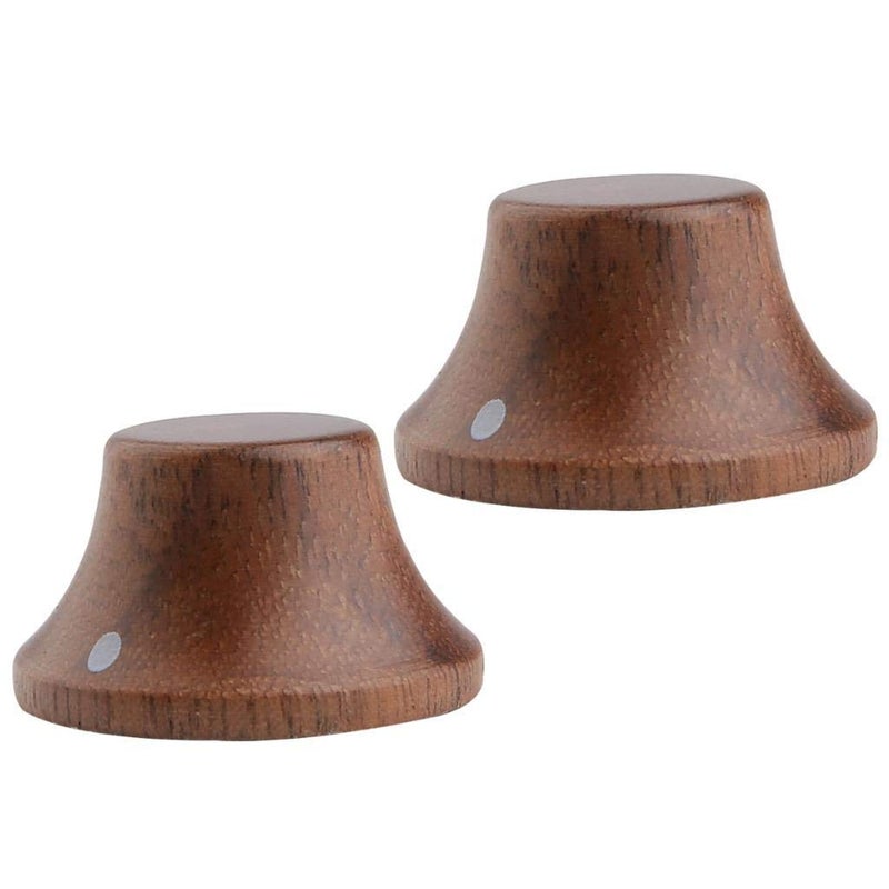 KAISH 2-Pack Wood Knobs LP/Strat Style Bell Knobs Guitar Bass Top Hat Wood Knob with Indicator Dot Walnut Wood - Image 2